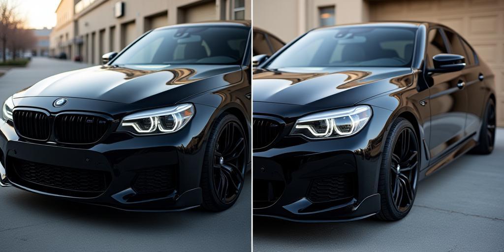 Prima e dopo detailing su berlina nera