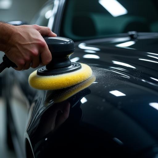Tecnico che applica polish su carrozzeria